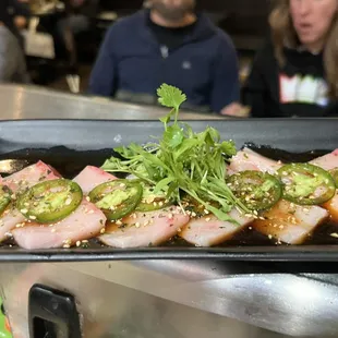 Pepperfin with Hamachi and micro cilantro