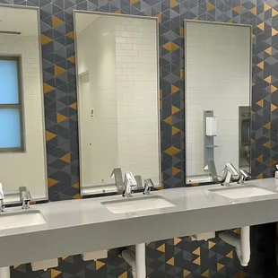 The attractive gender neutral bathrooms in the restored Kansas City museum.