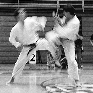 Carl Johnson (left) vs France Shotokan challenger in 1990