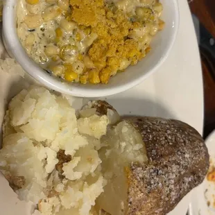 Baked potato and the goat cheese and jalapeño corn