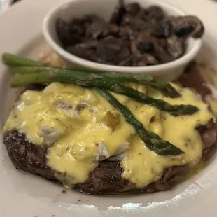 Ribeye Oscar style with mushrooms