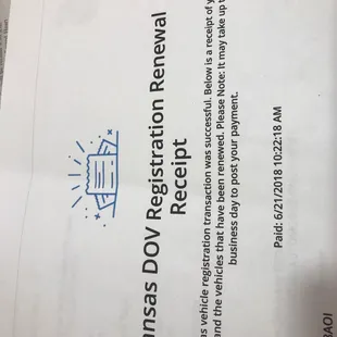 Copy of receipt received for paid registration on 06/21/19, I just noticed the dumb asses are using the wrong year.