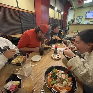 Enjoying the ramen