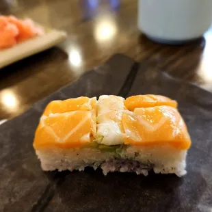 Salmon and shrimp battera