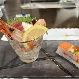 drink, sushi and sashimi