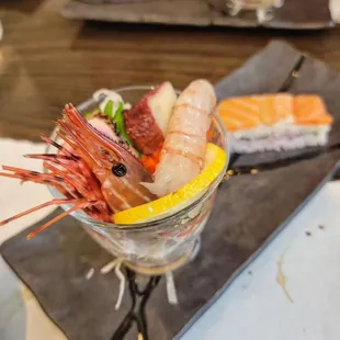 Ama Ebi Mini-Chirashi + Salmon Ebi Sushi