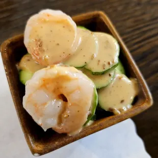 Shrimp and cucumber with sesame dressing
