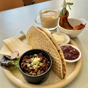 Kantine Scandi Sampler $15 w/ tunnbröd $1, bacon $4, Cappucino $5 + tax &amp; tip ~$33