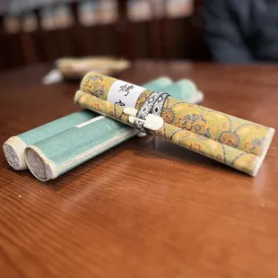 Menu in the form of scrolls (so cute!)