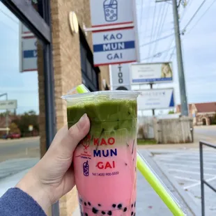 Pink Matcha with boba (one size)