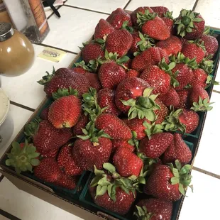 Half a flat of strawberries we took home