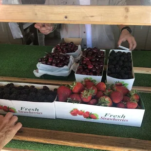 Boysenberries and strawberries (June)