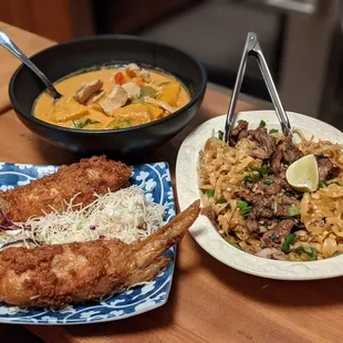 Pumpkin curry, angel wings, grilled pork noodle