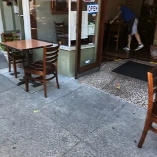 Empty sidewalk tables
