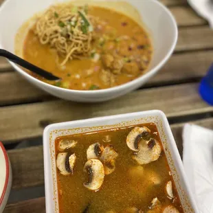 Kao Soi Curry Chicken Noodle Soup and chicken Tom Yum Soup