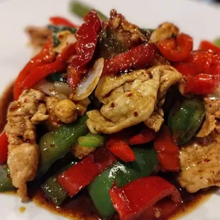 Pad Med Mamuang with Pork ~ steamed rice on the side.