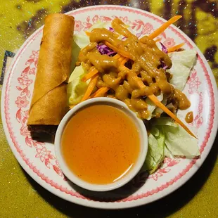 A complimentary spring roll.
