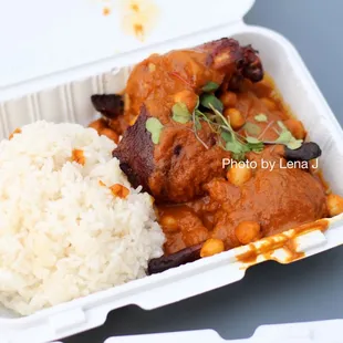 Takeout KaoKao Chicken ($17.43) - served with rice and chickpea curry