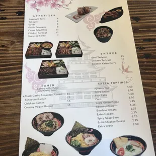 sushi and sashimi, menu