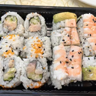 L-R: Spicy Hamachi Hand Roll and Tiger Roll (no sauce)