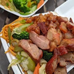 a plate of meat and vegetables