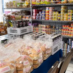 Great selection of canned goods like corned beef, pandesal, noodles and snacks