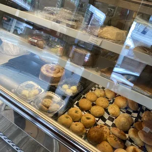 a display case full of donuts