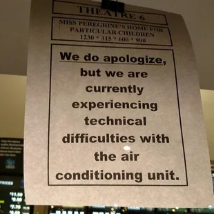 Note regarding the air con for the movie theater