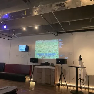 Big room with projector.