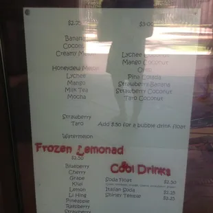 Drink menu