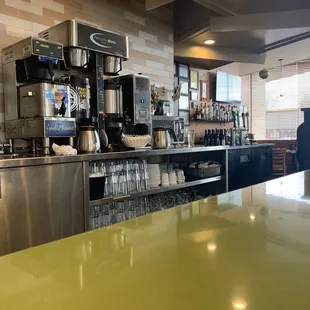 The coffee station and bar in the back.