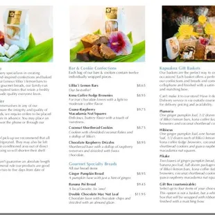 Menu from their website