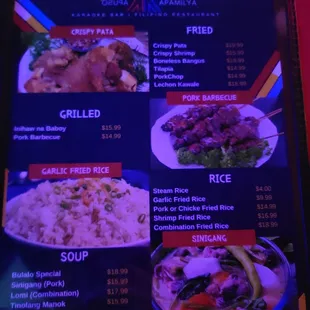 a menu on a tablet