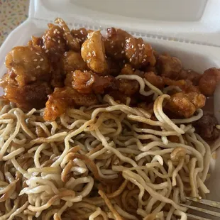 Orange chicken and noodles