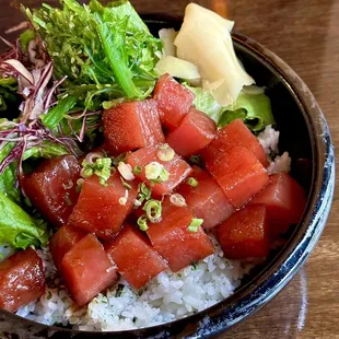 Poke Bowl with big chunks of tuna