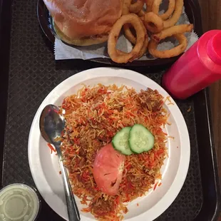 Zinger burger and chicken biryani