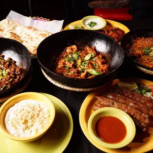 a variety of food items on a table