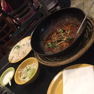 Chicken Karahi! Yum! Love the way it is served in the woven basket. Enough for two!