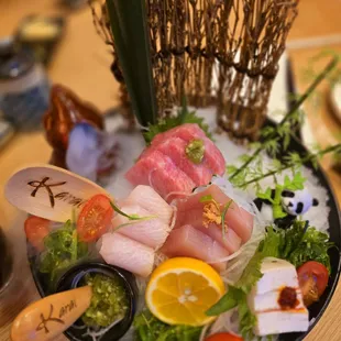 Fresh and delicious sashimi with fresh Wasabi