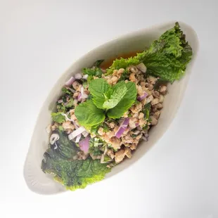 an overhead view of a salad