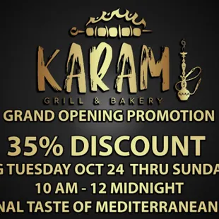 Soft Opening  of Karam Grill &amp; Bakery Oct 34th - Oct 29th 2023!