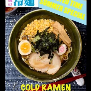 Cool down with our summer ramen, Cold Ramen!
 (Rei-men: Japanese cold soup noodles)
 
 [May-Sep]