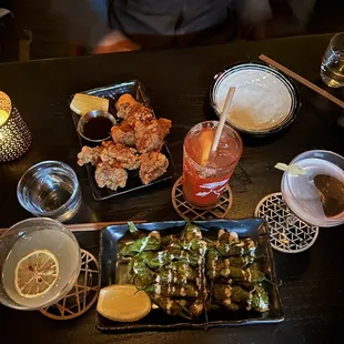 a variety of food items on a table