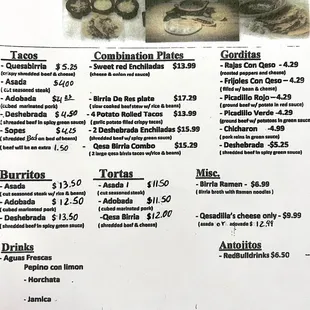 Mexican food menu on Jan 13, 2025