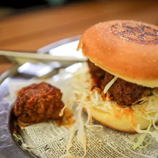 a meatball sandwich on a plate