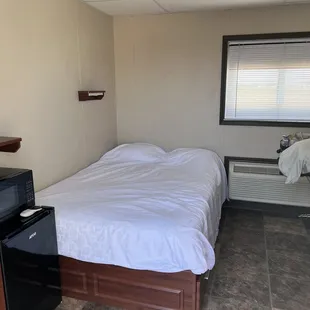 This is as we checked out. Notice the little shelf to the left with a light and a plug. Nice touch!