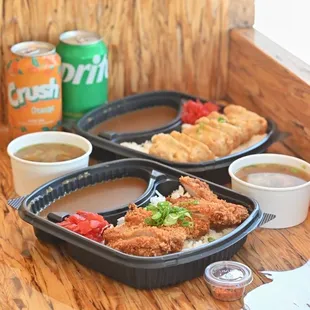 2 combos - chicken katsu plate and chicken gyōza plate