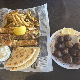 Chicken platter and keftedes