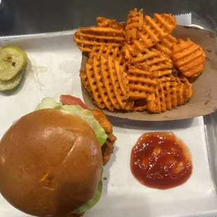 a burger and fries