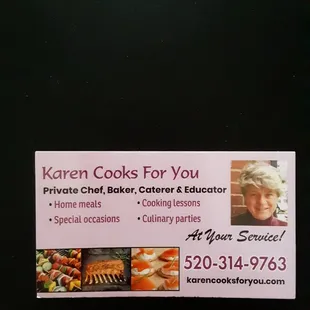 Call me! or go to my website
karencooksforyou.com
